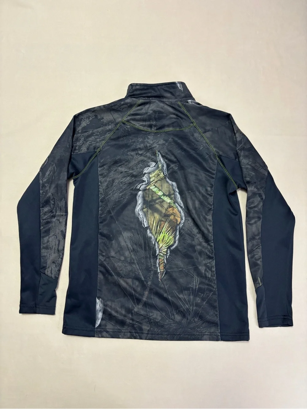 Mossy Oak Boys Black Camo Quarter-Zip Hoodie with Neon Yellow Accent Size Large